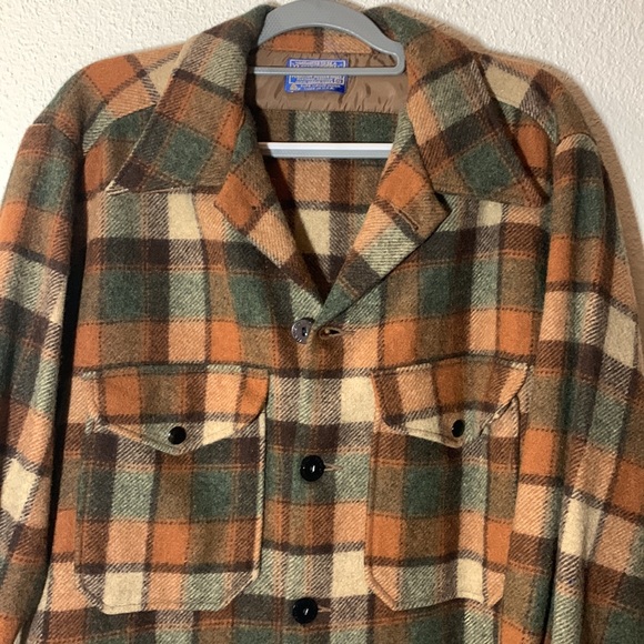 VTG 70’s Pendleton Woolen Mills OR Virgin Wool Xl Plaid Shacket Coat Warm Tones - Picture 3 of 17